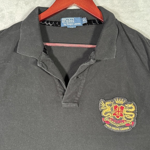 Vintage Polo Ralph Lauren Rugby Shirt Mens XL Black Crest Dragon Serpent